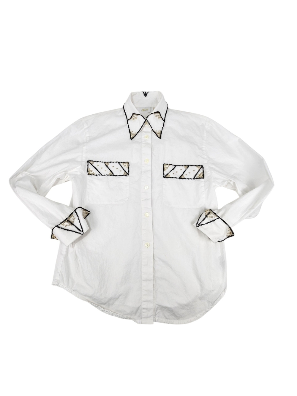 Vintage White Western Button Down Shirt Beaded Studded Embellished Long Sleeve 6 - Picture 7 of 16